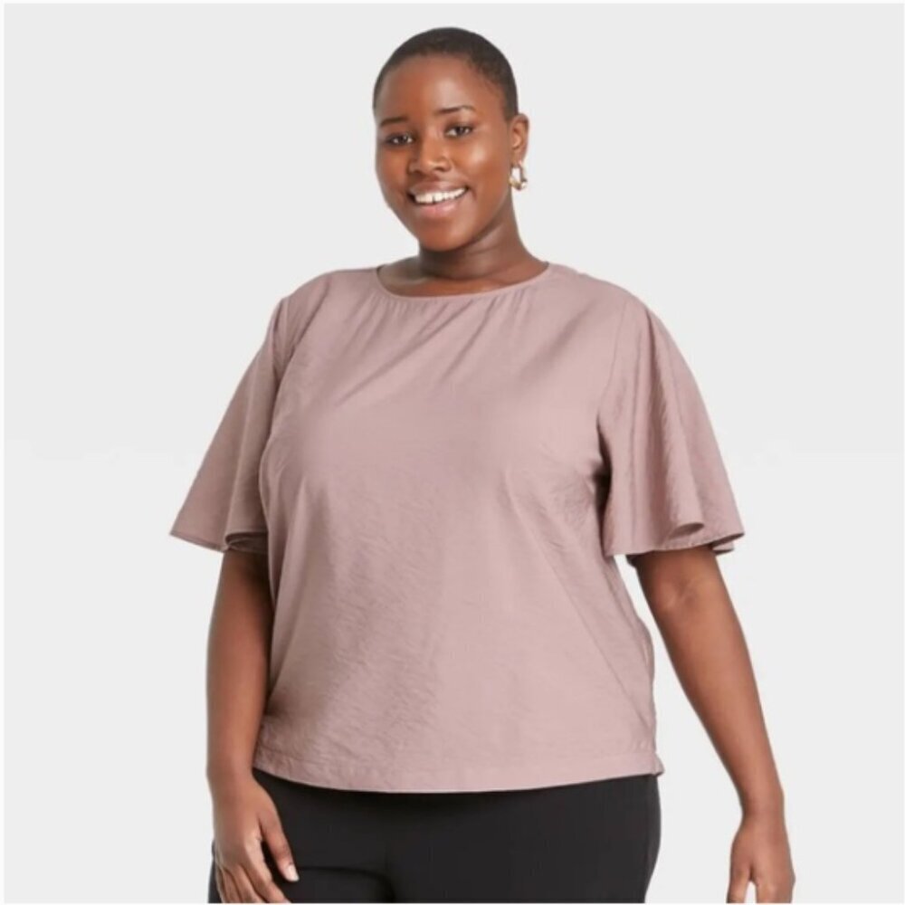 NWT A New Day Mauve Women's Flutter Short Sleeve Top Size XXL